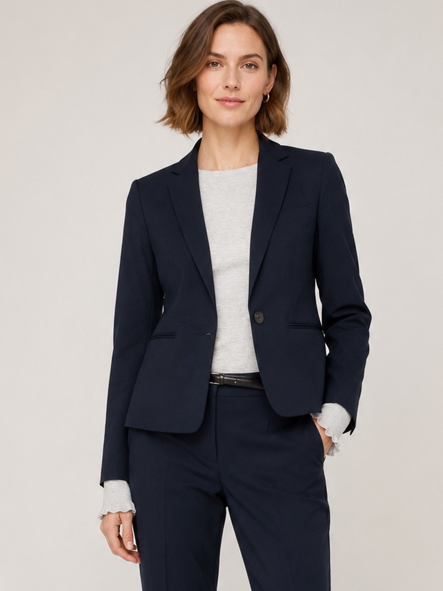 Mango Mng Navy One-Button Tailored Blazer | Classic Office Career Jacket